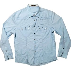 Toku Button Front Shirt Blue Long Sleeve Collared Flap Pocket Size 3XL